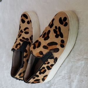 Skechers Street Rise Fit Leopard Print Calf Hair Platform Sneakers Shoes Size 7